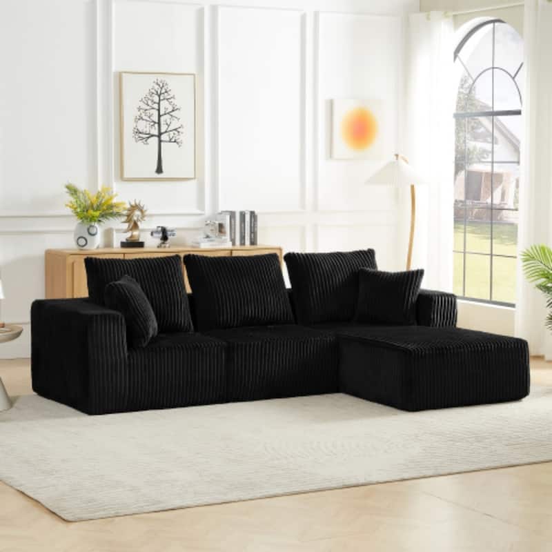 103.5" Corduroy Modular Upholstered Compressed Sectional Sofa with Deep Seat