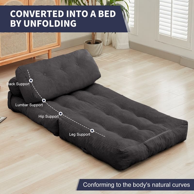 Mixoy W32''/W50'' Corded Velvet Fabric Folding Floor Lazy Futon Sofa Bed