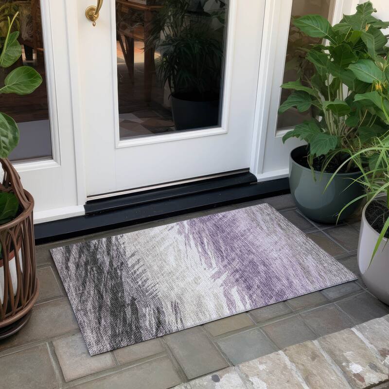 Machine Washable Indoor/ OutdoorAbstract Brushstrokes Chantille Rug - Lavender - 1'8" x 2'6"