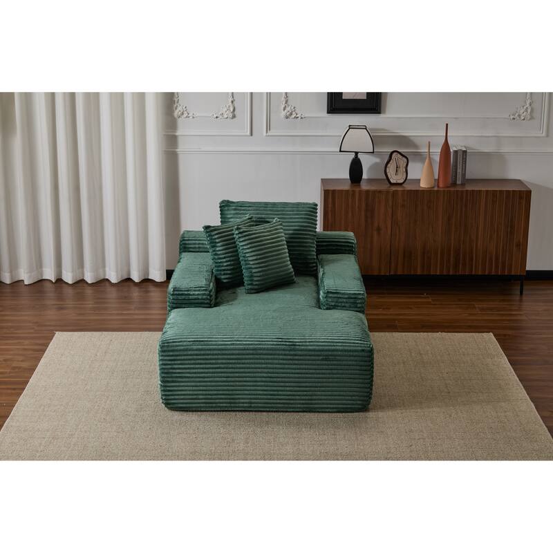 Oversized Chaise Lounge Chair, Modern Plush Corduroy Upholstered Sleeper Sofa Daybed, Green, No Assembly Required