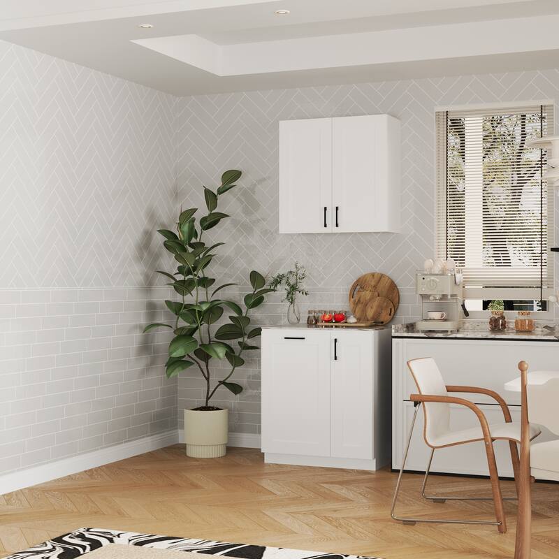 Modular White Kitchen Cabinet Set Customizable Base and Wall Cabinets Pantry Storage and DIY Countertop Design(Without desktop)