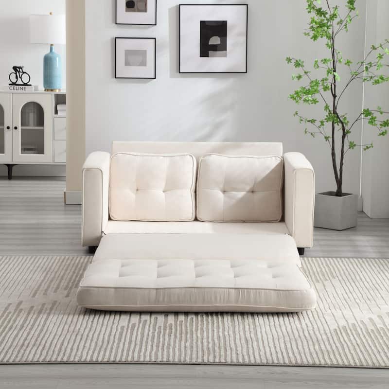 Velvet 55" Convertible 3-Fold Loveseat Sofa Bed: Pull-Out Feature, Side Storage Pocket
