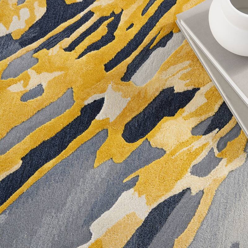 Nourison Prismatic Modern Abstract Gold Watercolor Area Rug