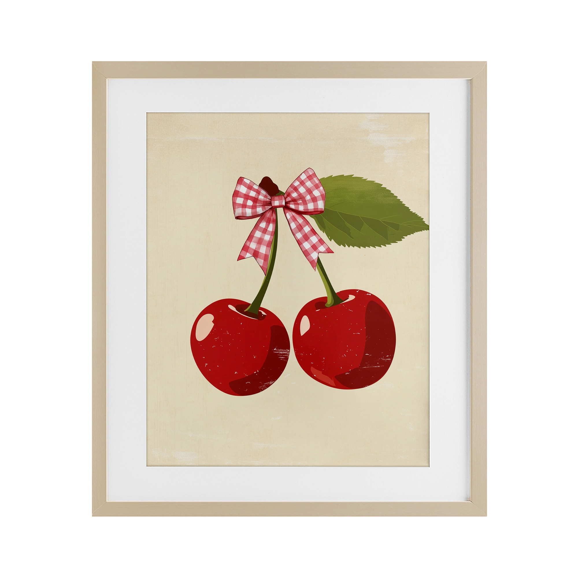 Stupell Cherries with Pink Plaid Bow Under Glass Framed Design By Christine Simpson Art