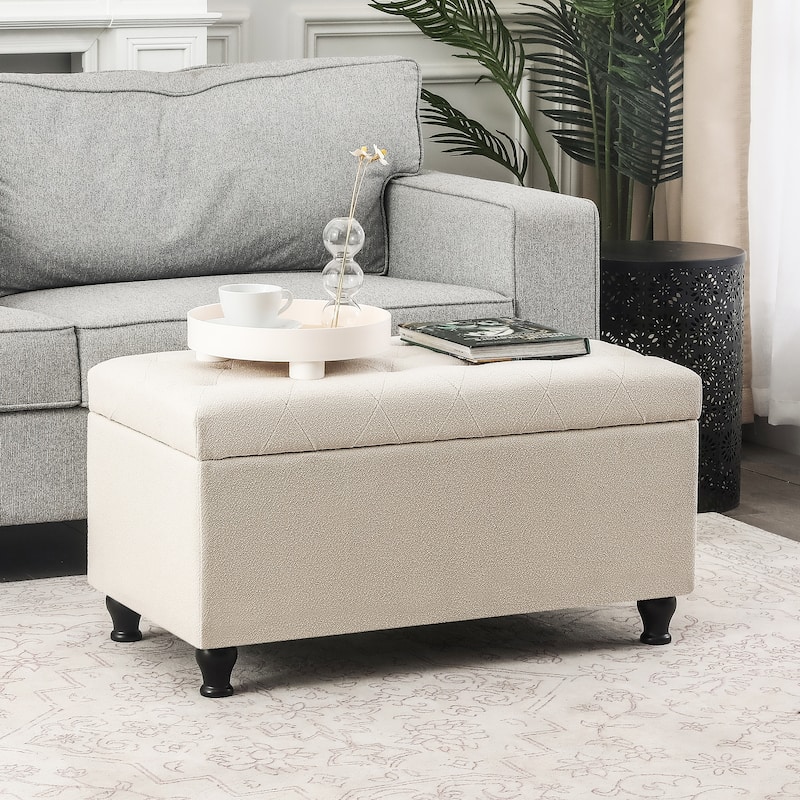 Adeco Tufted Storage Ottoman Bench for Living Room Bedroom