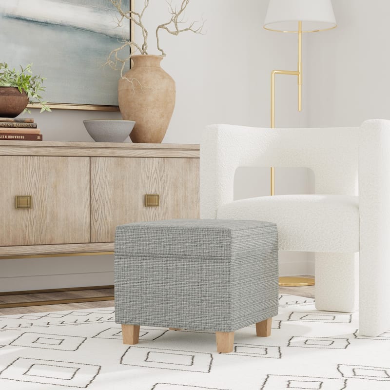 Carson Carrington Hassel Square Storage Ottoman Wood Legs - Sage Mini Grid Pattern