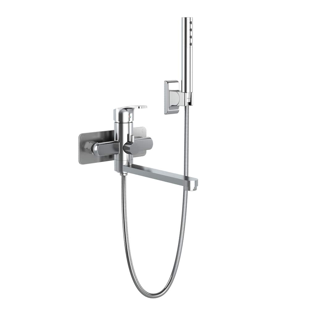 Niagara Highflow Wall Mounted Tub Filler with Pivoting Arm Spout and Handshower Chrome