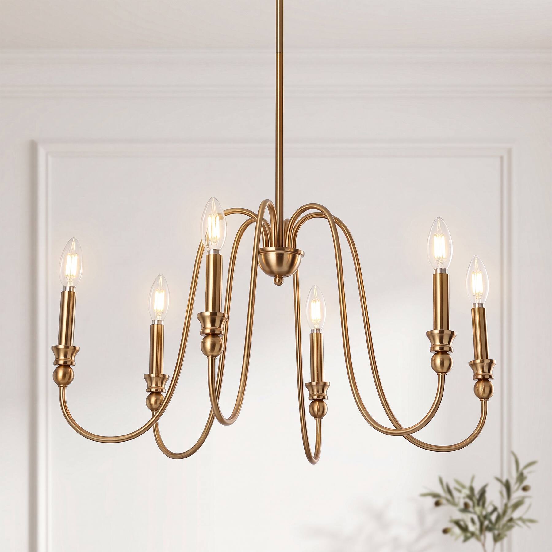 6-Light Candle Style Chandelier, 24'' Traditional Adjustable Pendant Light