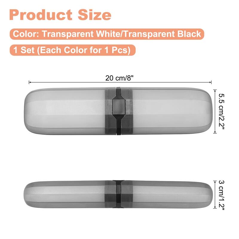 2pcs Travel Toothbrush Case Transparent Portable Toothbrush Holder - Transparent White, Transparent Black