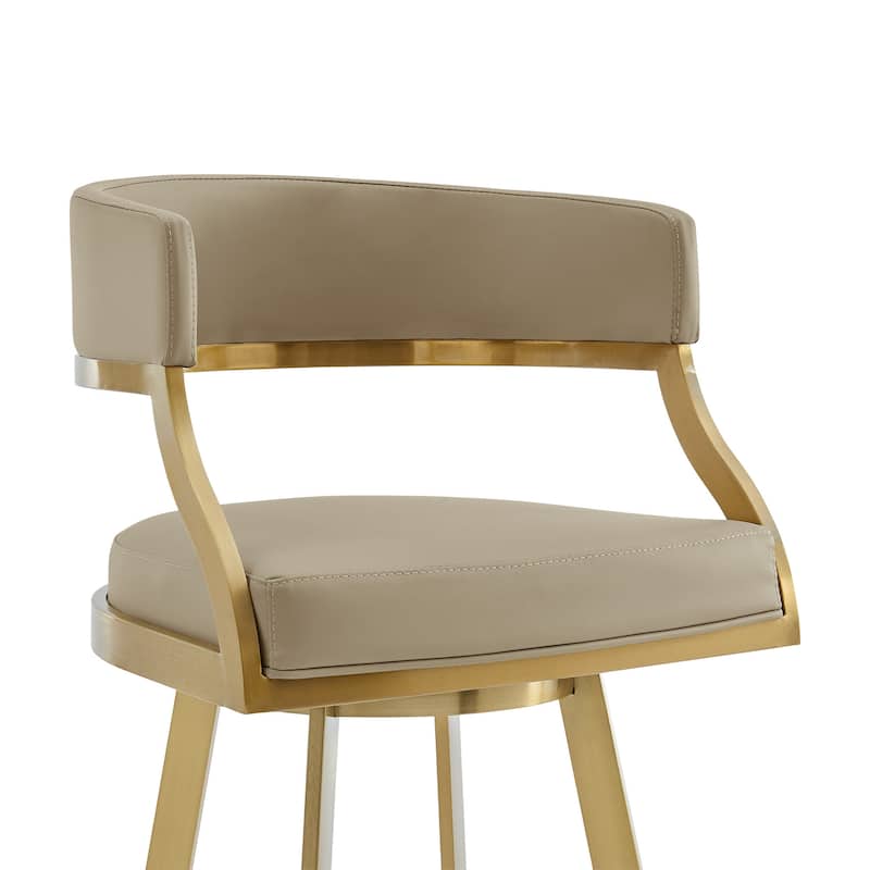 HomeRoots 30" Sand and Gold Faux Leather and Stainless Steel Low Back Bar Height Swivel Bar Chair