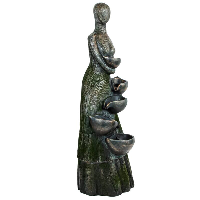 39" Lighted Modern Faceless Woman Tiered Outdoor Garden Water Fountain
