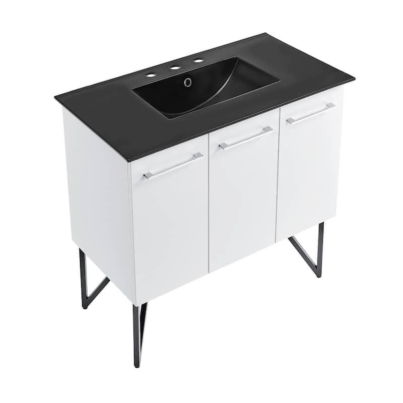 Annecy 36 In. White Bathroom Vanity With Black, 3-Hole Ceramic Sink Top