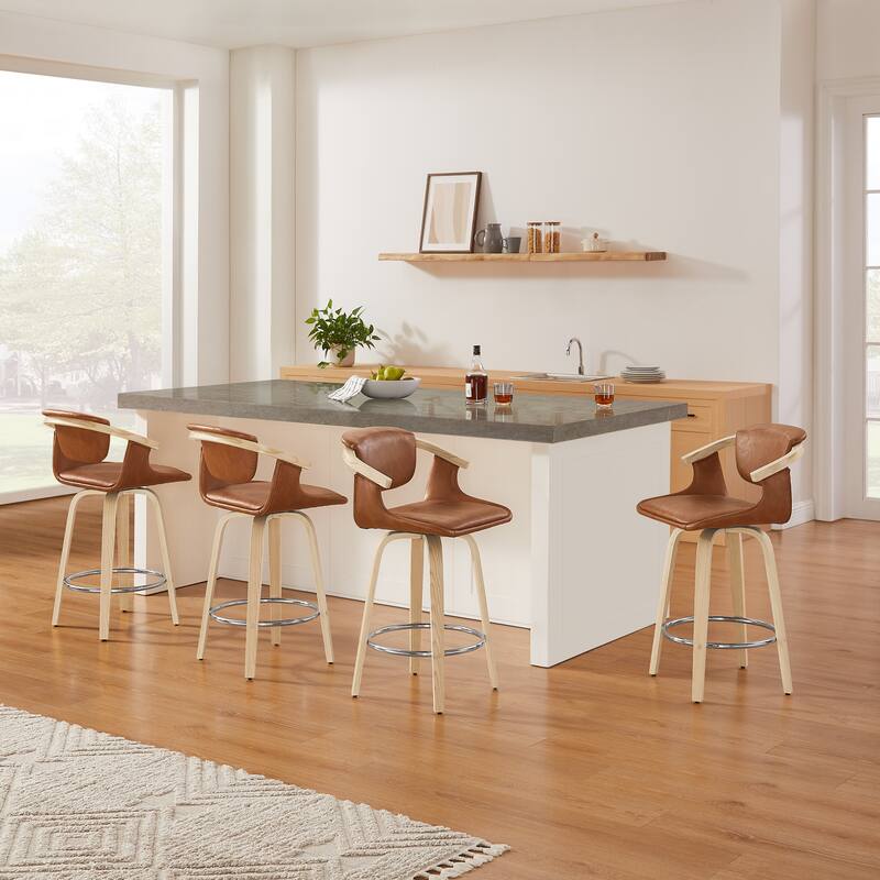 Art Leon Poplar Wood and Upholstered Swivel Barstool