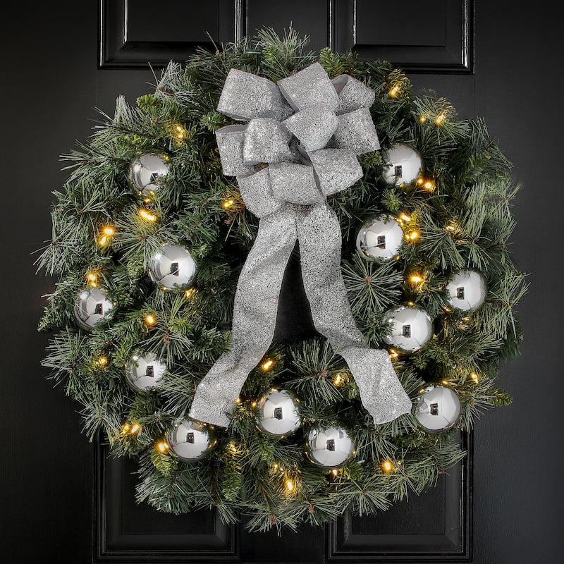 80mm Wired Shatterproof Plastic Shiny Ball Ornament Set of 12 - Silver
