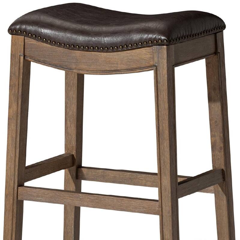 HomeRoots 31" Brown Faux Leather and Solid Wood Backless Bar Height Bar Chair
