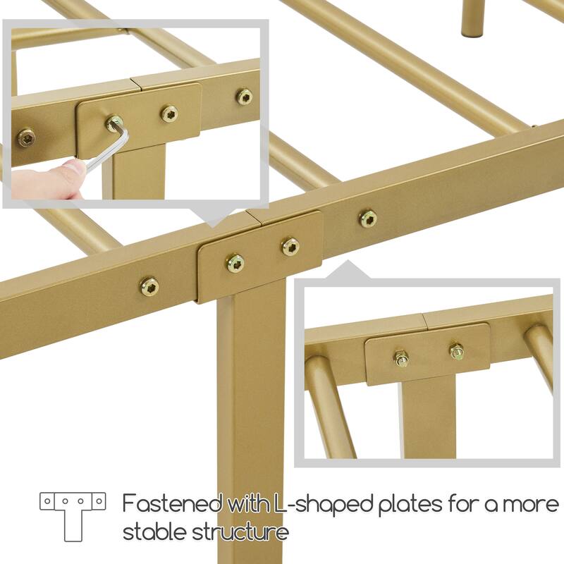 Yaheetech Bed Frame with Arched Headboard Modern Metal Bed Frame with Heavy Duty Slat Support