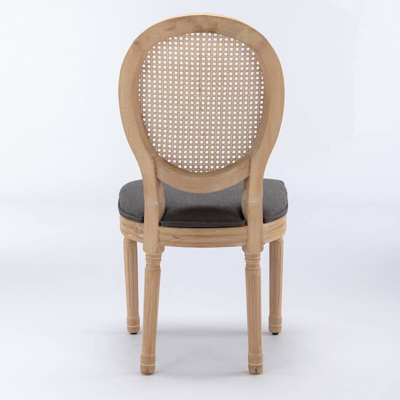 French Style Solid Wood Frame Antique Painting Linen Fabric Back Dining Chair