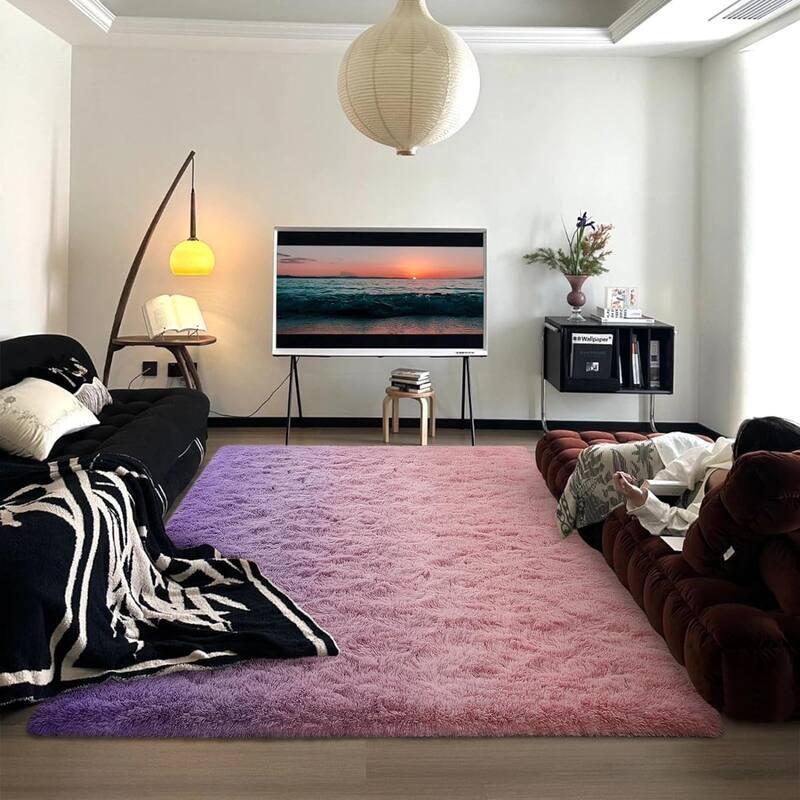 Shaggy Home Decor Carpet Luxury Gradient Rug for Living Room Bedroom