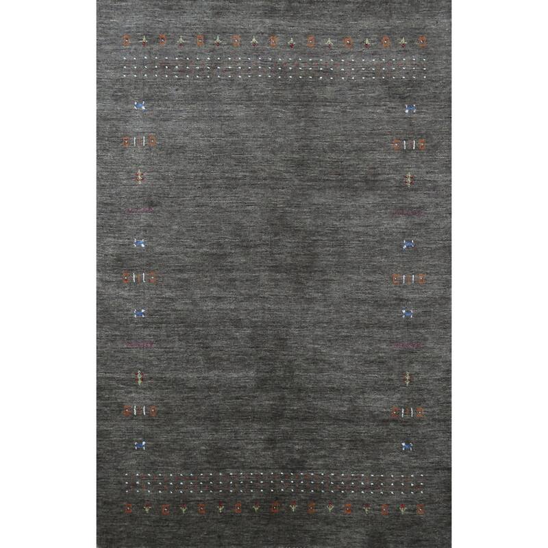 Hand Knotted Oriental 100% Wool Carpet Tribal Tribal Greys & Charcoal Gabbeh Area Rug - 7' 8'' X 5' 0''