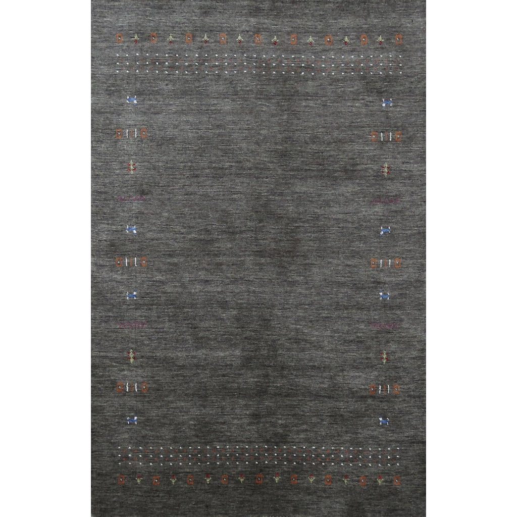 Hand Knotted Oriental 100% Wool Carpet Tribal Tribal Greys & Charcoal Gabbeh Area Rug - 7' 8'' X 5' 0''