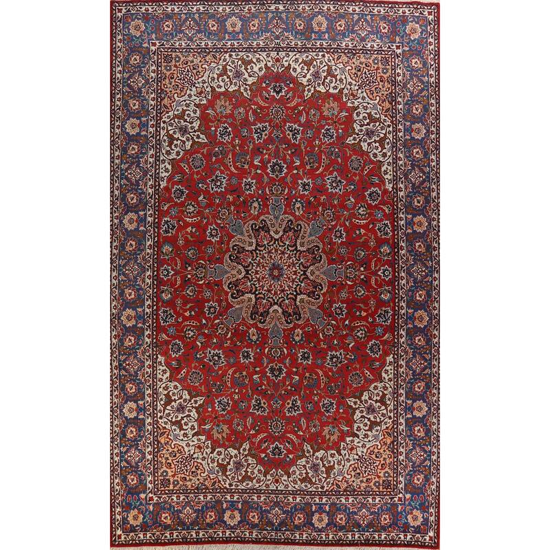 Hand Knotted Oriental 100% Wool Carpet Traditional Floral Red Isfahan Area Rug - 16' 3'' X 10' 5''