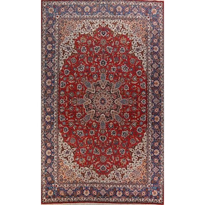 Hand Knotted Oriental 100% Wool Carpet Traditional Floral Red Isfahan Area Rug - 16' 3'' X 10' 5''