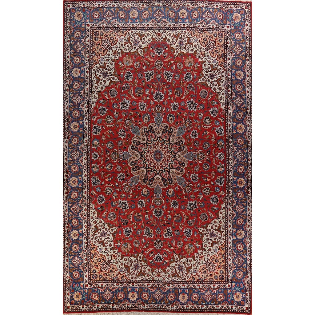 Hand Knotted Oriental 100% Wool Carpet Traditional Floral Red Isfahan Area Rug - 16' 3'' X 10' 5''
