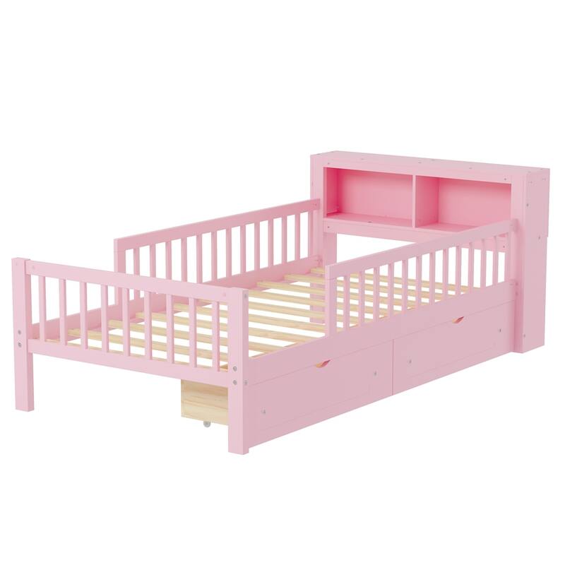 Twin Size Bed with Headboard Storage Rack