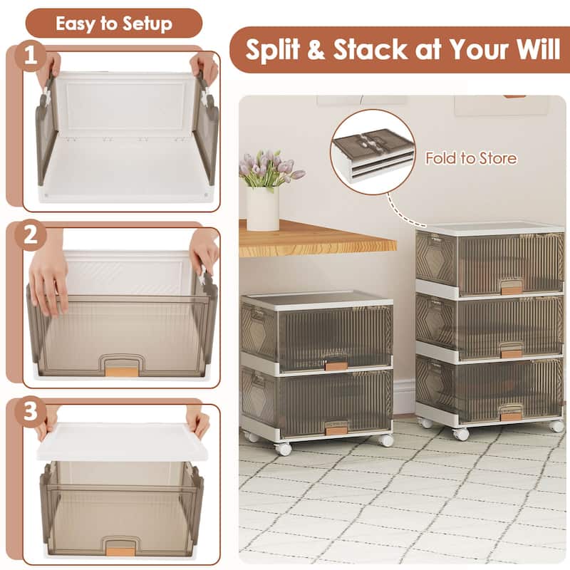 Costway 3-Cube Stackable Storage Bins with Detachable Wheels 13.5Gal - See Details