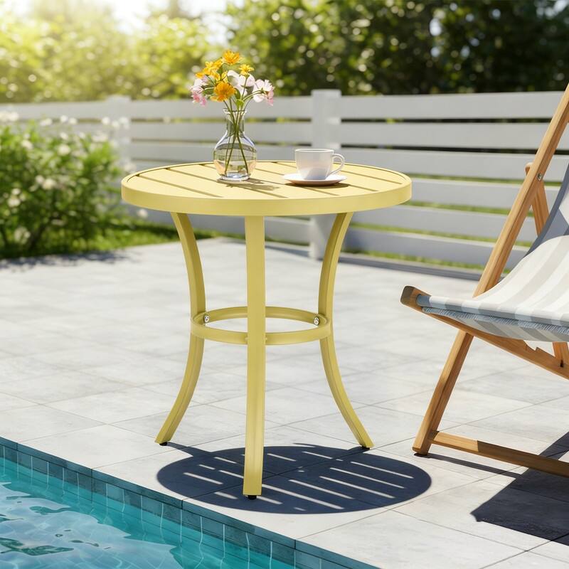 Metal Outdoor Round Side Table, Patio Coffee Bistro Table for Indoor Outdoor