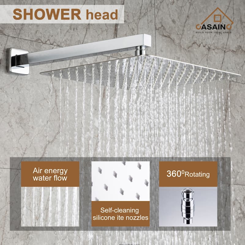 1-Handle 3-Spray Pattern 12 in. Wall Mount Shower Set Shower Head, Tub and Shower Faucet - 12 inch