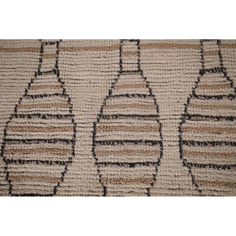 All-Over Moroccan Oriental Area Rug Handmade Beige Wool Carpet - 6'0"x 12'7"