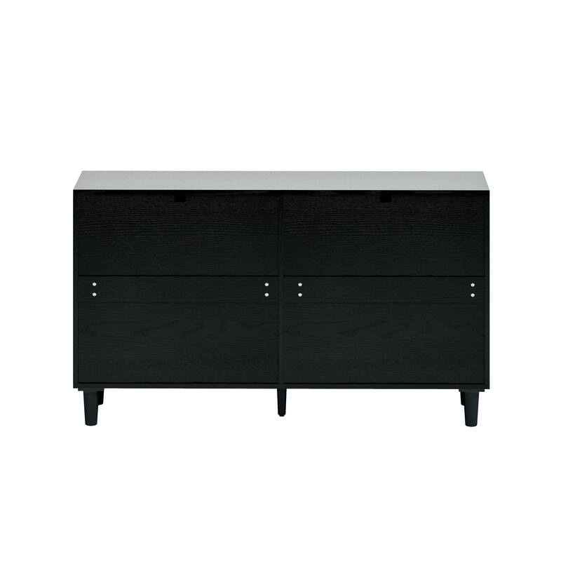 Mid-Century Modern Rattan Dresser, 6-Drawer Wicker Bedroom Dresser, Storage Cabinet with Metal Handles & Wood Legs