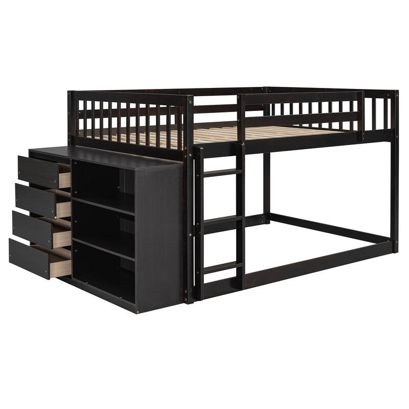 Space-Saving Full Bunk Bed with 4 Drawers, 3 Shelves, and Sturdy Ladder