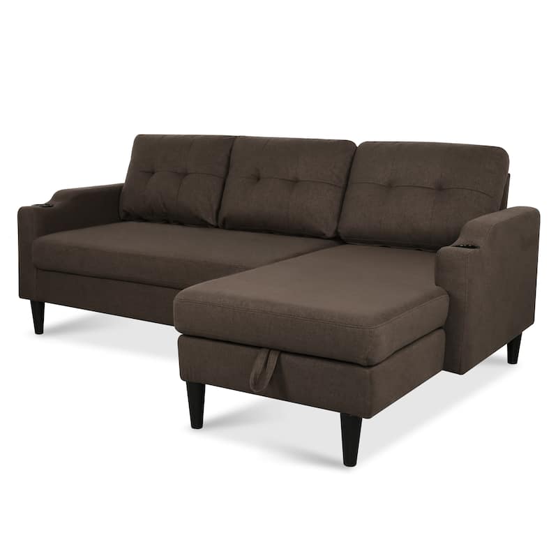 Pull Out Couch, L Shaped Convertible Sleeper Sofa Bed with Hidden Storage, 3-in-1 Upholstered Sectional Sofa with Cup Holder
