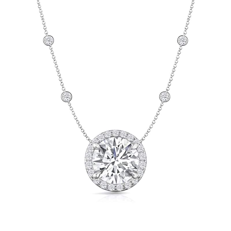 Auriya 14K Gold Lab Grown Round Diamond Halo Pendant with Bezel Necklace 1.00 to 5.00 ct. tw. (F-G VS) - White - 2.15ct. tw.