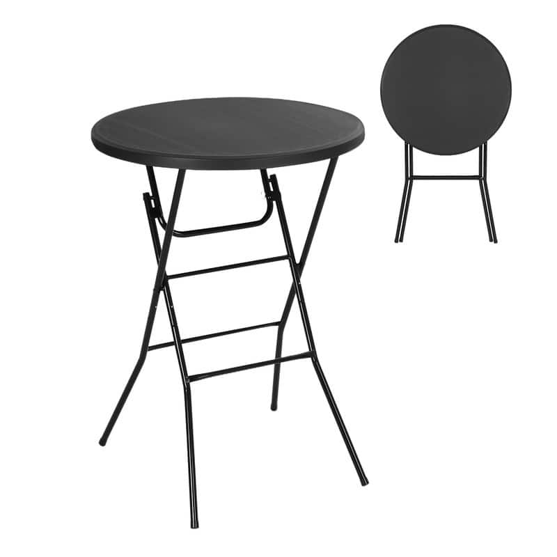 31.5'' Round Folding Picnic Table, Portable Waterproof Plastic Table with Detachable Legs for Indoor & Outdoor Events - Black 1-Pack