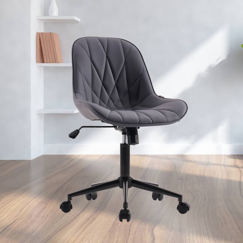 Armless Swivel Office Chair, Faux Leather Task Chairs with Wheels - Gray Purple