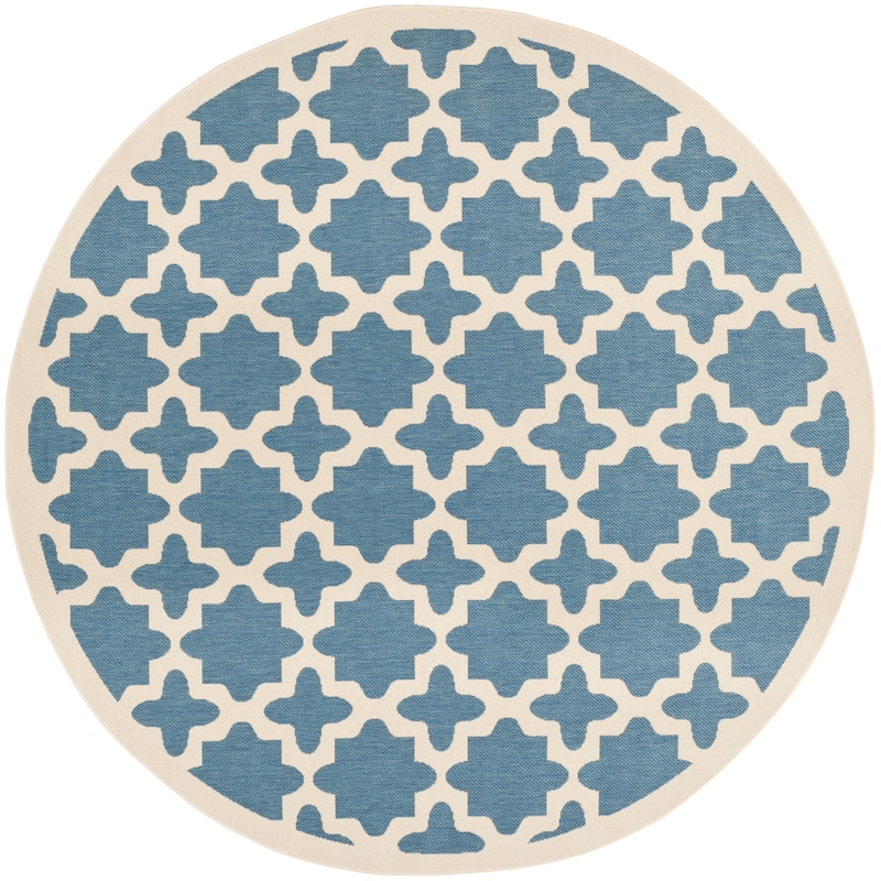 SAFAVIEH Courtyard Myrianne Indoor/ Outdoor Waterproof Patio Backyard Rug - 7'10" Round - Blue/Beige