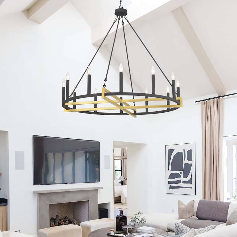 Acroma 12-light 41In Farmhouse Black Geometric Wheel Chandelier