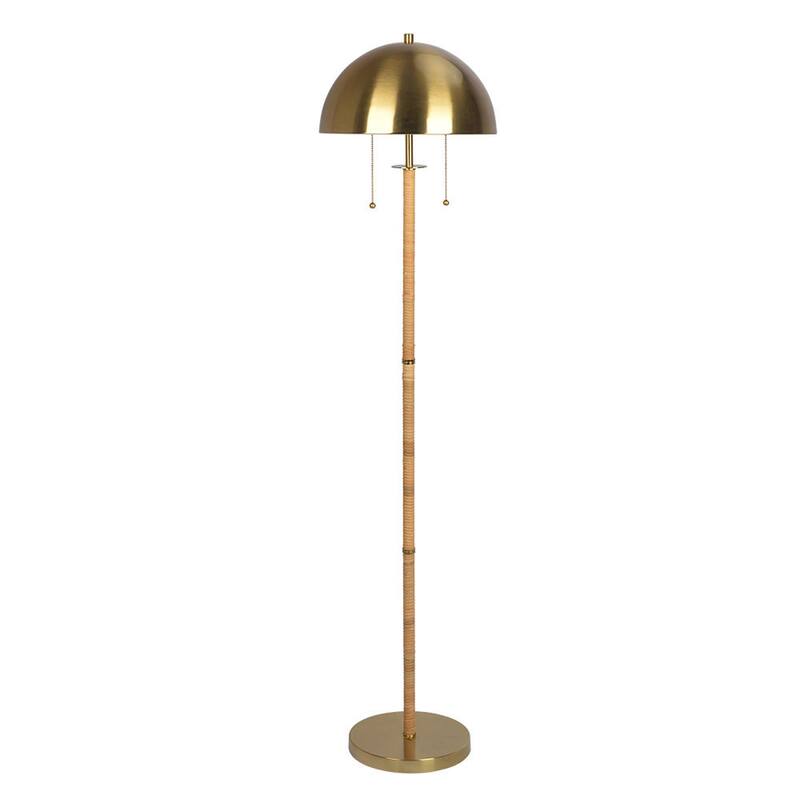 Stylish 2-Light Floor Lamp, Natural Rattan Tube, Double On/Off Zipper - Gold,Rattan - Gold,Rattan