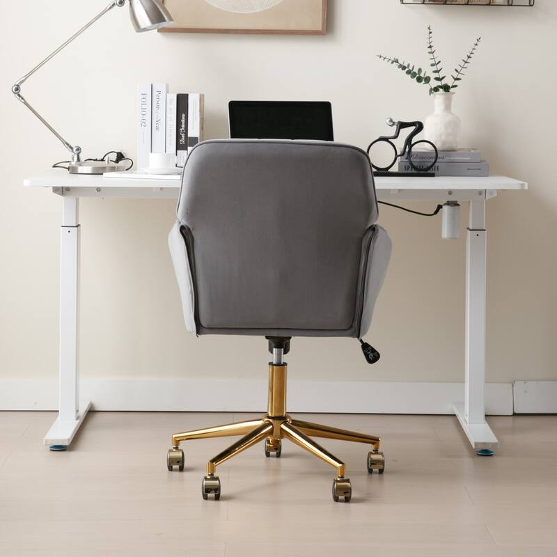 Velvet Adjustable Home Office Swivel Leisure Desk Chair with Gold Base