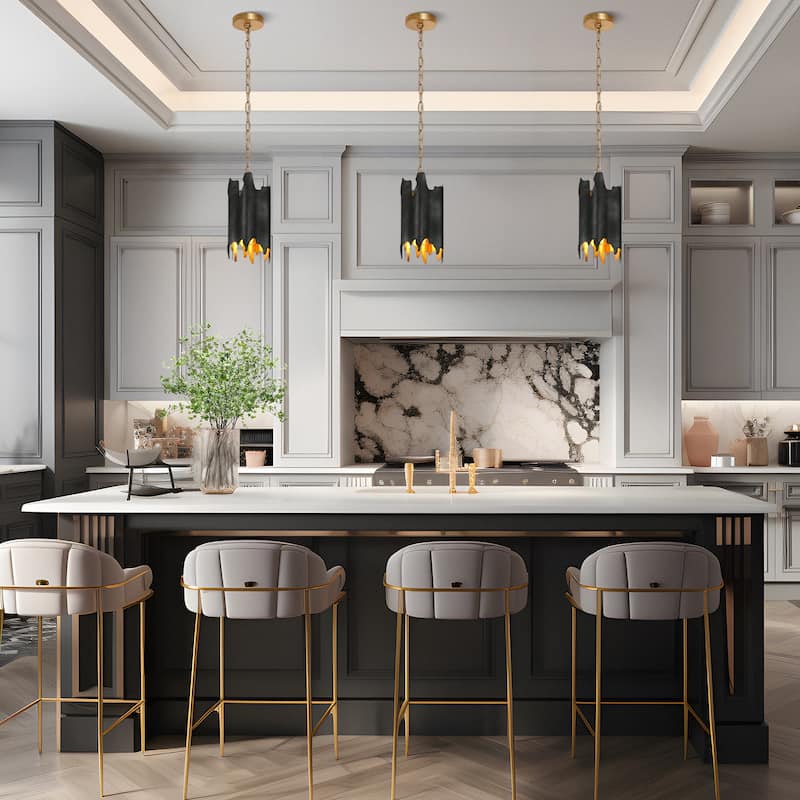 Modern 1-Light Black Gold Irregular Drum Pendant with Adjustable Chain for Kitchen Island