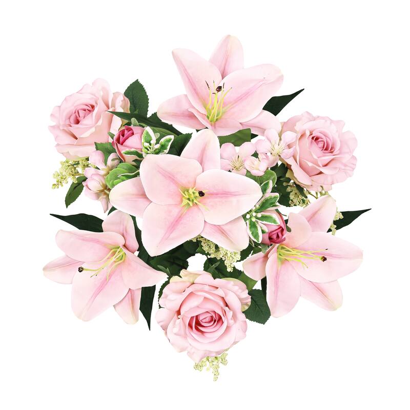 Set of 2 Blush Pink Artificial Mixed Rose Lily Blossom Flower Stem Bush Bouquet 20in - 20" L x 13" W x 13" DP