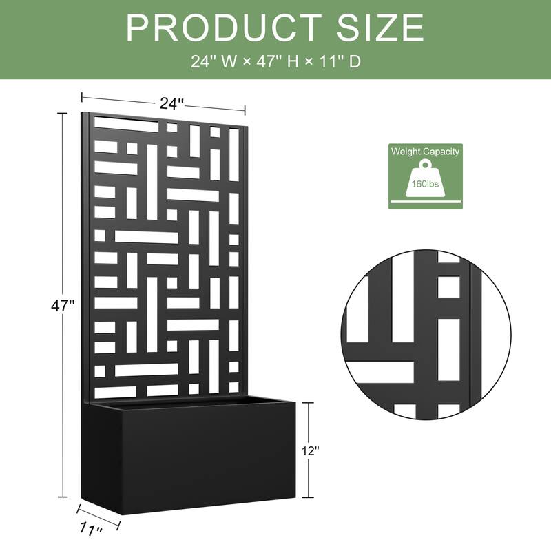 Metal Movable Planter Box with Trellis Privacy Screen Planter Box with Lockable Wheels