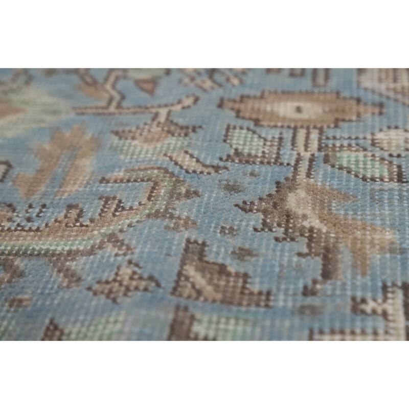 Geometric Blue Tabriz Persian Area Rug Oriental Handmade Wool Carpet - 6'5"x 9'5"