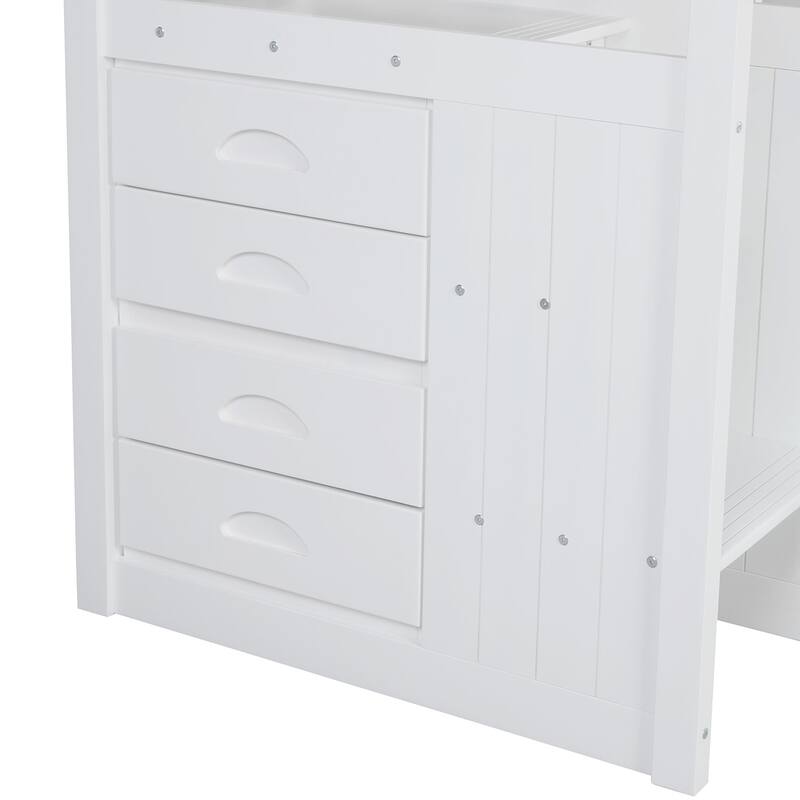 Full Over Full Size Bunk Stairway Bed with Twin Size Trundle and Storage Drawers, Solid Wood Detachable Bunkbed Bedframe