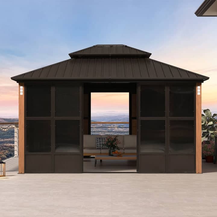 PURPLE LEAF Double Top Outdoor Sunroom All-Weather Screen House Patio Hardtop Gazebo