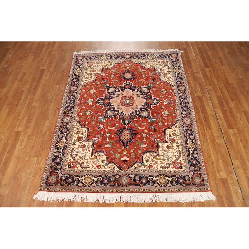 Orange Medallion Tabriz Persian Rug Handmade Wool Carpet - 4'11"x 6'6"