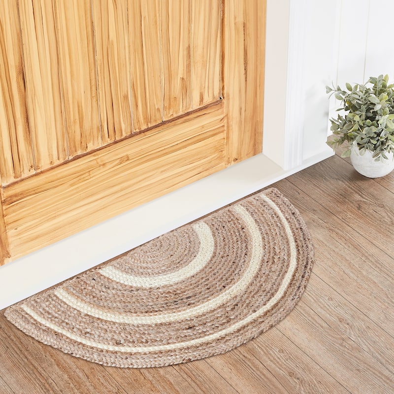 Natural & Creme Jute Rug Half Circle w/ Pad 16.5x33 - 3'6" - 3'6" - Tan
